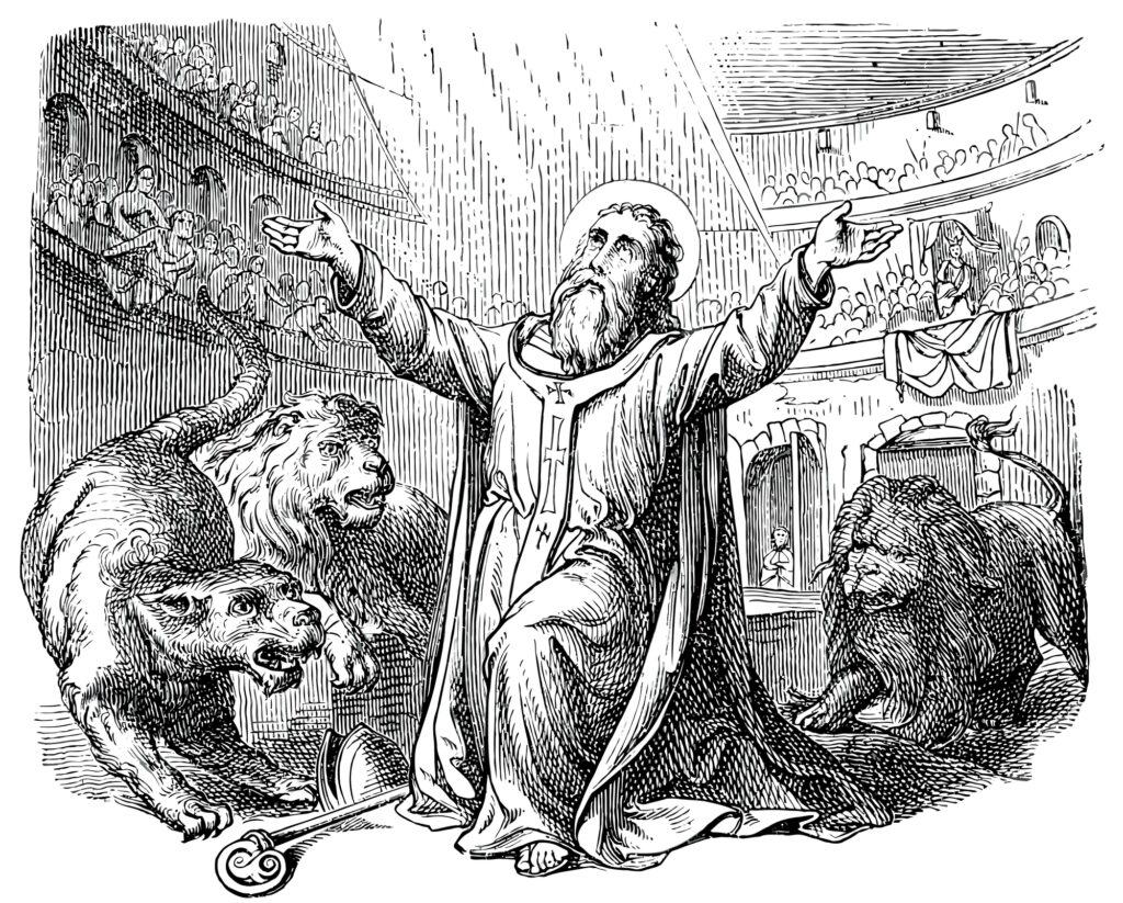 Depositphotos_13157397_L Old engravings. Depicts Saint Ignatius of Antioch takes a martyr's death Author S_Kohl
