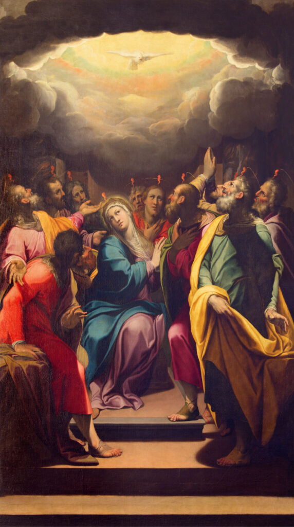 Depositphotos_452254274_XL CREMONA, ITALY - MAY 25, 2016 The painting of Pentecost in The Cathedral by G. B. Trotti nicknamed Malosso (1555 - 1612). Illustration by sedmak