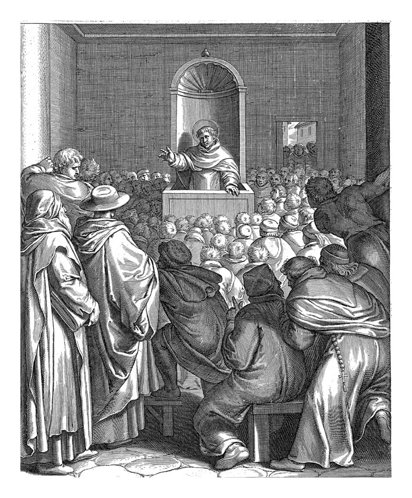 Depositphotos_465751528_XL Thomas Aquinas preaches in Paris, where he was sent in 1246 and became a student of the German philosopher Albertus Magnus. Author Morphart